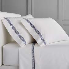 Pure linen king size bed set with greek key embroidery. Chambers Italian Greek Key Embroidered Sheet Set Williams Sonoma