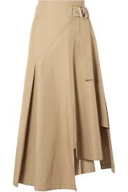 Belted Paneled Twill Midi Skirt