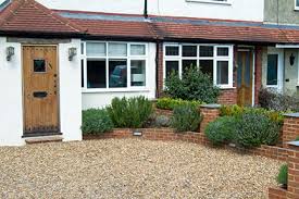 Blue coloured gravel over exposed soil matches the lavender blooms and keeps the garden weed free. Front Gardens Design Inspiration Rhs Gardening