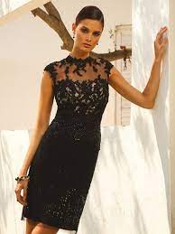 Short Linea Raffaelli Cocktail Dress With A High Neckline The Lace Details Beading Give This Dress An Extra F Christmas Party Dress Short Lace Dress Dresses