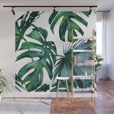 Tropical Palm Leaves Classic Wall Mural By Followmeinstead Wall Art Monstera Leaves Botanical Art Affili Jungle Wall Mural Marble Wall Mural Wall Murals