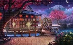Oriental template in vintage style. Japanese Background Japanese Background Traditional Shrine Cherry Blossoms Night Picmix