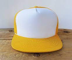 Vintage 80s Yellow Mesh Blank Polyester Trucker Hat Snapback Etsy Trucker Hat Mesh Trucker Hat Hats