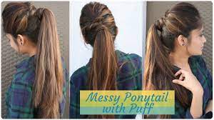How To Messy Ponytail With Puff Hairstyle Diy Easy Hairstyle For College Work Party Youtube Hair Puff Easy Hairstyles Messy Ponytail