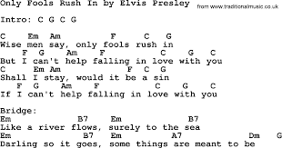 Only Fools Rush In By Elvis Presley Lyrics And Chords Lyrics And Chords Cant Help Falling In Love Wise Men Say