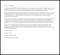 Teacher Assistant Recommendation Letter Example Letter Samples Templates