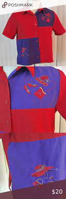 90s Red Hats Color Block Blouse Red Purple Red Blouses Color Block Blouse Red Hats