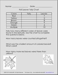 Fall Leaves Tally Chart Fall Themed Math Worksheets