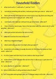 Apr 23, 2021 · tricky riddles (best riddles) here are some examples of riddles that are quite tricky for kids and easier for teens and adults to answer : Chesterfield Royal On Twitter Today It S Sundayfunday And We Ve Put Together Some Household Riddles To To Help You Take Some Time For Yourself And Have A Little Fun Please Feel Free To