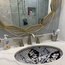 18 Talavera Sink Oval Vessel Mexican Bathroom Handmade Ceramic Folk Art Talavera Sink Mexican Tile Bathroom Bathroom Interior Design
