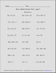 Six buses were filled and 7 students traveled in cars. Basic Alegbra Worksheets Solve For X Basic Algebra Practice Math Worksheets Abcteach