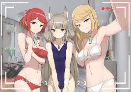 A swimsuit selfie of nia, Mythra, and Pyra in their lives after the story :  r/Xenoblade_Chronicles