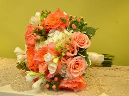 Bridal bouquet of tea roses. Peach And White Wedding At Ventosa Vineyards