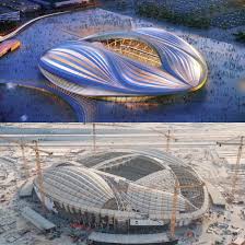 Rendered Vision Current Construction Progress Image Courtesy Of Supreme Committee For Delivery Legacy In 2020 Zaha Hadid World Cup Stadiums Stadium Design