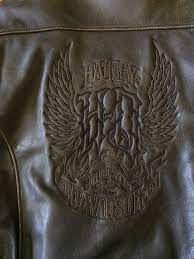 Harley Davidson Motorcycle Bomber Jacket Brown Leather Embossed Vintage Size L Brown Leather Bomber Jacket Embossed Leather Harley Davidson Motorcycle