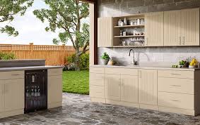 Woodgrain face is available as … Naples River Sand Flat Panel Door With A Routed Cottage Inspired Center Panel Design Features A Wood Grain Outdoor Kitchen Cabinets Outdoor Kitchen Cabinetry