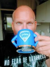 enjoying coffee cake with daughter