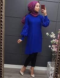 balon kol inci detayli triko tunik saks moda stilleri triko giyim