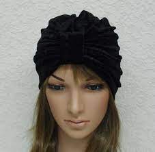 Black Turban Velvet Beanie Hat Black Velvet Turban Hat Etsy Black Turban Turban Hat Velvet Turban