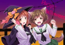 With mai fuchigami, ai kayano, mami ozaki, ikumi nakagami. Hd Wallpaper Girls Und Panzer Nishizumi Miho Akiyama Yukari Halloween Wallpaper Flare