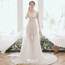 Reduceri mari dantela înăuntru sosesc songsurprisemall brautkleid hochzeitskleid schwangere lang brautkleider hochzeitskleider damen spitze abendkleider spitze sommer festliches kleid. Illusion Ivory Creme Chiffon Sommer Hochzeits Brautkleider Hochzeitskleider 2020 A Linie Rundhalsausschnitt Armellos Applikationen Spitze Perlenstickerei