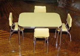 Signed K J Miniature Metalworks Dollhouse Retro Chrome Vinyl Table Chairs 1 12 Table And Chairs Miniature Furniture Formica Table
