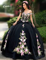 Floral 2 Piece Off The Shoulder Quinceanera Dress Camila Q Style Q1006 In 2020 Pretty Quinceanera Dresses Black Quinceanera Dresses Mexican Quinceanera Dresses