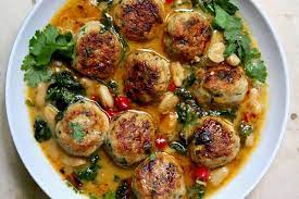 Tastetoronto Thai Inspired Chicken Meatball Soup With Cannellini Beans Recipe Recipes Chicken Meatball Soup Main Dish Recipes
