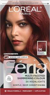 Amazon.com : L'Oreal Paris Feria Multi-Faceted Shimmering Permanent Hair  Color, 56 Brilliant Bordeaux (Auburn Brown), Pack of 1 Hair Dye Kit :  Chemical Hair Dyes : Beauty & Personal Care