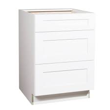 Ready To Assemble 24x34 5x23 7 In Shaker 3 Drawer Base Cabinet In White With Soft Close Base Cabinets White Shaker Cabinets Drawers