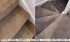Choose the right carpet dye for your carpet. Savvy Homeowner Transforms Dull Brown Stairs To A Chic Grey Carpet Using Wilko 5 Product Daily Mail Online