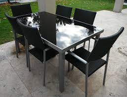 Outdoor Furniture Table 6 Chairs Aluminium Frame With Black Glass Top Patio Furniture Collection Outdoor Furniture Sets Outdoor Furniture