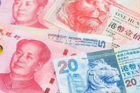 one dollar and yuan renminbi china currency banknotes close