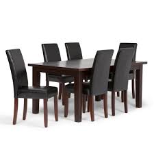 A typical dining room set comes with a dining table and dining chairs. Simpli Home Acadian 7 Piece Dining Set With 6 Upholstered Parson Chairs In Midnight Black Faux Leather And 66 In Wide Table Axcds7 Aca Bl The Home Depot