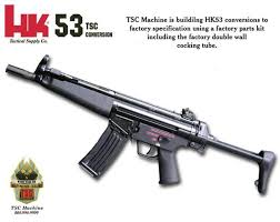 hk53 h k社が開発したhk33の短縮型カービンで特殊作戦などの使用を目的に銃身を約18cm短縮したモデル 5 56mm弾 を使用し作動方式はローラー遅延式ブローバックを採用 同社mp5の大きさに近く一部のパーツは互換性がある