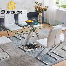 Sleek, angled stainless steel legs boast a polished chrome finish that. Modern Dining Room Furniture Rectangular Glass Top Steel Dining Table China Simple Dining Furniture Dinner Table Made In China Com