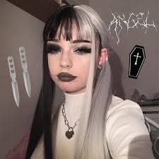 Punk Half Black Half White Long Wig Yv40711 Half Dyed Hair Split Dyed Hair Aesthetic Hair