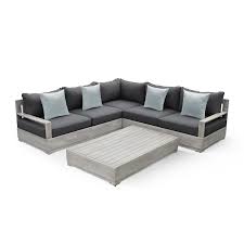 Ove Decors Beranda Ii 3 Piece Eucalyptus Wood Outdoor Sectional Seating Set With Gray Cushios 15pks Ber203 Gr The Home Depot Outdoor Sectional Couch Outdoor Sectional Wicker Outdoor Sectional