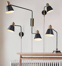 Black And Brass Wall Sconce Plug In Bedside Lighting Bedroom Lighting Sconce Plug In Sconce Double Arm Sconce Black And Brass Wall Lights Bedroom Light Fixtures Wall Lamp