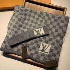 Louis vuitton beanie and scarf grey. Lv Petit Damier Scarf And Beanie Wool Set Grey