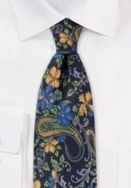 Navy Blue Floral Tie With Yellow Accents Bows N Ties Com