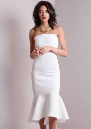 Strapless Mermaid Fishtail Off Shoulder Midi Bodycon Dress White Mermaid Midi Dress White Bodycon Dress Midi Dress Bodycon