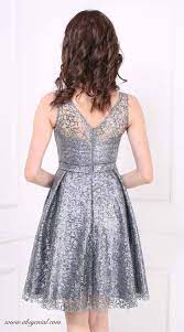Abiyenial Koyu Gri Kisa Abiye Elbise Aksamustu Giysileri The Dress Elbise