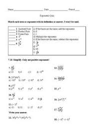 Exponents Quiz 8th Grade Unit 2 Exponents Evaluating Expressions Simplifying Exponents