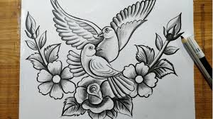 A gallery of bird art done in colored pencil. How To Draw A Pigeon And Rose Flowers With Pencil Sketch How To Draw Birds And Flowers Bird Drawing Youtube