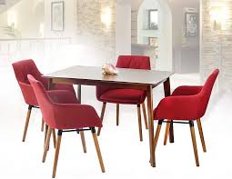 Rattan Wicker Furniture Dining Kitchen Set Of 5 Piece 5 Rectangular Wooden Brown Table With 4 Alba Armchairs Red Colo In 2020 Dining Furniture Brown Table Kitchen Sets