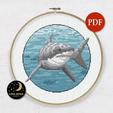 Great White Shark Counted Cross Stitch Pdf Pattern Instant Download Needlepoint Decoration Stitching Printable Digital Chart Embroidery Fish