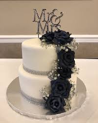 Red and black silver bling wedding cake. Silver And Navy Blue Roses Wedding Cake Silver Wedding Cake Navy Silver Wedding Wedding Cakes Blue