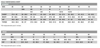 Size Chart Tyr Swimwear