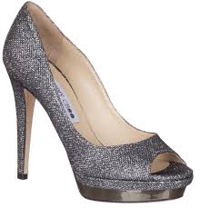 Jimmy Choo Womens Silver Metallic Glitter Canvas Open Toe Heels Pumps Shoes